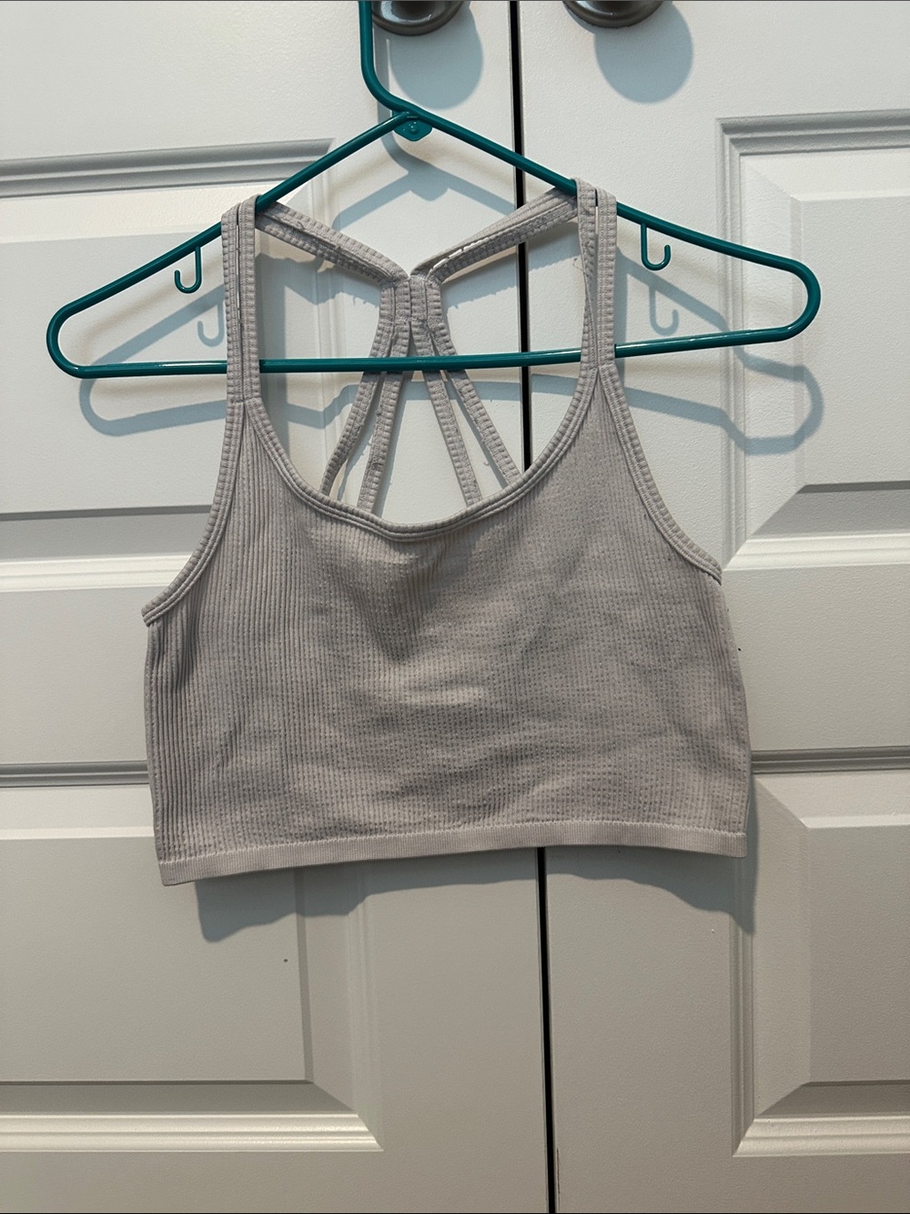 Ribbed Strappy Crop Sports Bra - Light Taupe